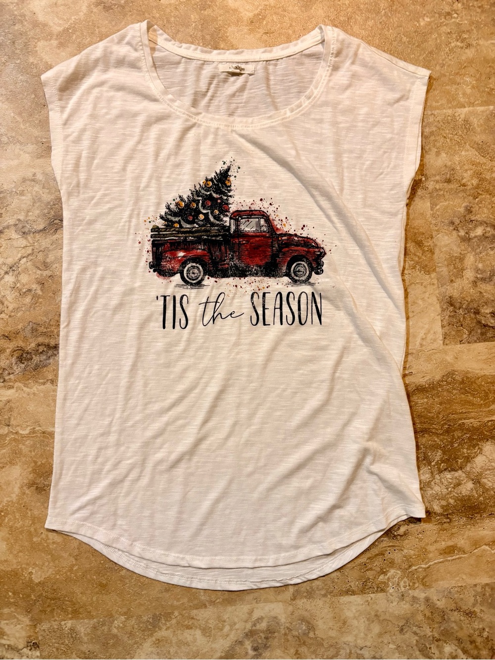 Maurices White Tee with Red Truck and Green Tree Graphic